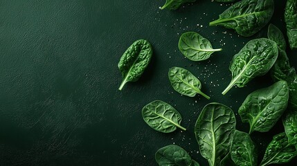 Wall Mural - Flying Spinach and Swiss Chard in green background, showcasing vegetables levitating