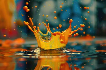 Poster - A yellow crown falls into a pool of water, capturing the moment of impact