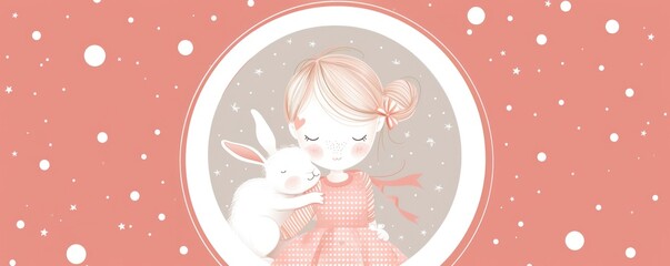 Wall Mural - Cute girl with white bunny.