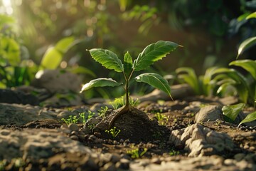 Aufkleber - A tiny green sprout emerges from a pile of dirt, symbolizing new life and growth
