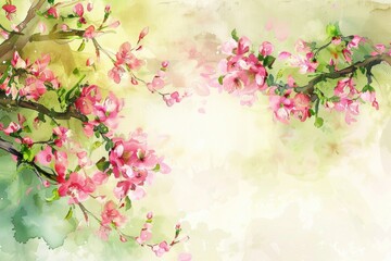 Poster - A delicate watercolor painting of a tree covered in pink flowers, perfect for use as a decorative element or in a design project