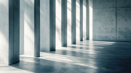 Canvas Print - Concrete Columns Casting Shadows in a Modern Interior Space