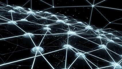 Poster - Futuristic Digital Network Grid on Black Background