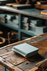 Poster - Stack of papers and documents sitting on a wooden table, perfect for office or home use