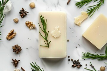 Poster - A single soap bar sits on top of a counter