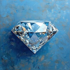 Wall Mural - A Single Diamond on a Blue Canvas with Visible Brushstrokes