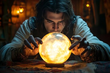 Mystical fortune teller gazing into a crystal ball, unveiling secrets of the future