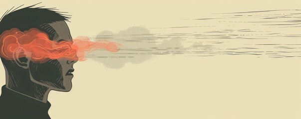 Wall Mural - mind over matter, abstract silhouette of man with abstract smoke in eye.