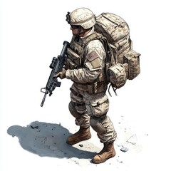 A US soldier in desert camouflage with a rifle and backpack