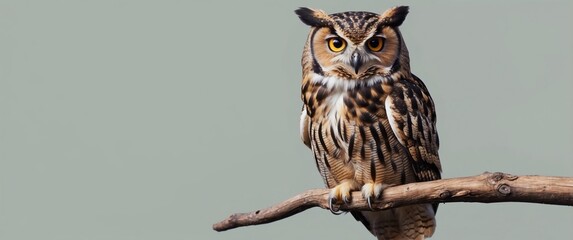 Wall Mural - A Eurasian Eagle-Owl Perched on a Branch with Alert Yellow Eyes