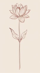 Sticker - Line art illustration of a flower with leaves.