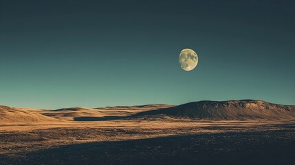 Poster - Lunar Luminance A conceptual image of the moon casting long shadows across a landscape with the light softly illuminating the terrain creating an ethereal and serene atmosphere
