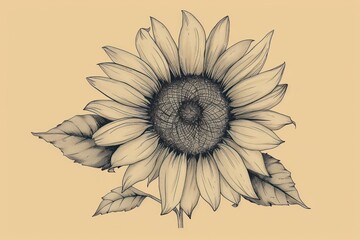 Canvas Print - Detailed Illustration of a Sunflower.