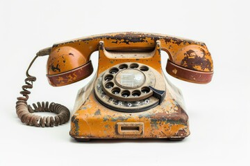 Poster - A classic phone with cord on a clean white background, suitable for illustrations and designs