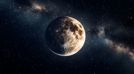 Poster - Graceful Celestial Merge The Moon Blending into the Starry Night Sky Creating a Captivating Ethereal Atmosphere of Tranquility and Mystery