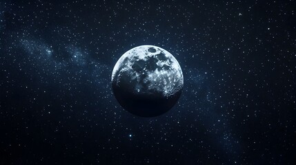 Poster - Conceptual image of the moon gradually merging and blending with a starry night sky creating a seamless gradient effect between the celestial bodies and the surrounding darkness