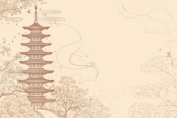 Wall Mural - Japanese Pagoda Illustration.