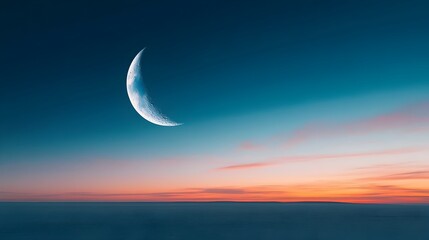 Poster - A serene conceptual image showcasing the tranquil transition as the moon fades into the dawn sky with the gradual light of day slowly overtaking its presence