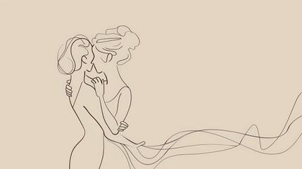abstract line art couple in love embrace.