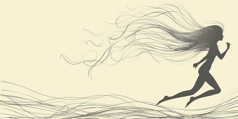 Poster - Silhouette of a woman with flowing hair and lines.