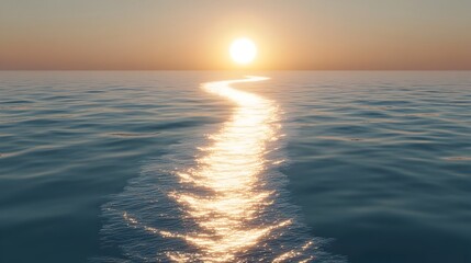 Poster - Conceptual image showcasing the sun s radiant reflection creating a mesmerizing path of light across a serene body of water leading towards the distant horizon with ample copy space