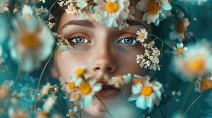 Aufkleber - Portrait of a woman surrounded by flowers