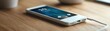 © Nawarit - Power bank with cable charging a smartphone, with a focus on portability