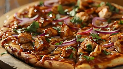 Poster - A pizza with chicken and onions on it