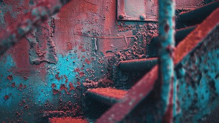Aufkleber - Old, worn-out staircase leading up to the top of an abandoned building