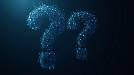 Poster - Abstract digital Question mark. Futuristic low poly wireframe Ask symbol. Support, Help, and Problem symbols on blue technology background. Polygonal illustration consist of lines and connected dots. 
