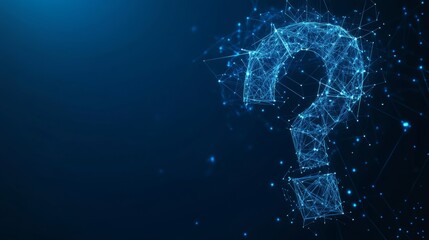 Poster - Abstract digital Question mark. Futuristic low poly wireframe Ask symbol. Support, Help, and Problem symbols on blue technology background. Polygonal illustration consist of lines and connected dots. 