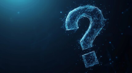Poster - Abstract digital Question mark. Futuristic low poly wireframe Ask symbol. Support, Help, and Problem symbols on blue technology background. Polygonal illustration consist of lines and connected dots. 