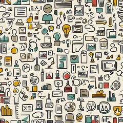Poster - Seamless arrangement of business related icons and symbols in a repeating pattern suitable for corporate finance marketing and digital design projects