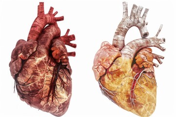 Poster - A detailed image of a human heart with a normal heart in the background, ideal for medical or educational uses
