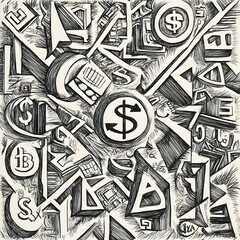 Poster - Meticulously Crafted Showcasing a Striking Arrangement of Financial Symbols and Dollar Signs in a Symmetrical and Visually Appealing Pattern Design
