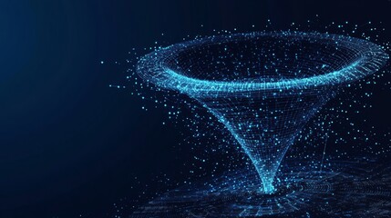 Poster - abstract funnel with data flow and globe earth on dark blue technology background. global network me