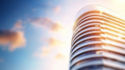 Poster - A tall building with a lot of windows and a blue sky in the background