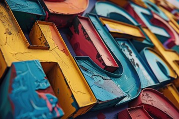 Wall Mural - Close-up of a colorful sign on a building exterior, suitable for urban or cityscape photography