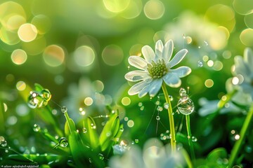 Aufkleber - A close-up shot of a flower with water droplets glistening on its surface