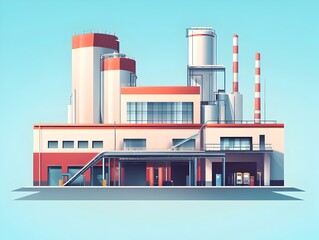 Poster - detailed of a contemporary factory building with conveyor belts and various industrial machinery in 
