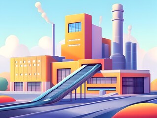 Poster - of a contemporary factory building with conveyor belts manufacturing machinery and industrial equipm