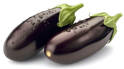 Two Fresh Eggplants with Water Droplets