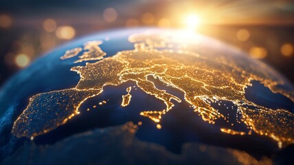 Wall Mural - a globe with a bright yellow light shining on it