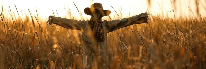 Sticker - Distant view of a scarecrow in an open field