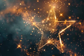Aufkleber - A shining gold star set against a backdrop of twinkling stars, perfect for representing success or achievement