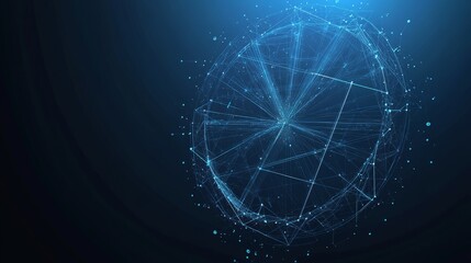 Poster - Abstract pie chart top view on technology blue background in futuristic low poly wireframe hologram style. Business analysis concept. Polygonal digital circle diagram or graph chart with 3D effect. 