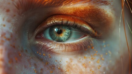 Poster - A detailed shot of an individual's eye featuring distinctive freckles
