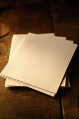 Aufkleber - A stack of papers sits on a wooden table, perfect for office or home use