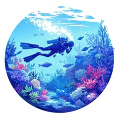 Wall Mural - Scuba Diver Exploring Vibrant Coral Reef