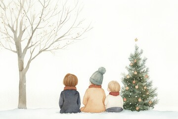 Poster - Charming Christmas Eve Cozy Scene in Watercolor, Embracing Family Tradition